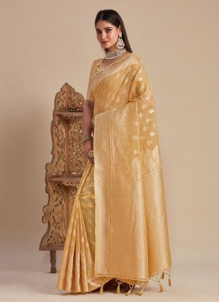 Beige Cotton Silk Classic Saree with Zari Work