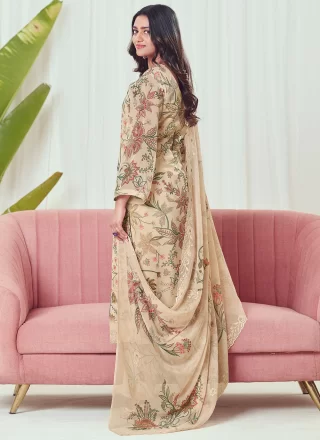Beige Digital Print and Sequins Work Georgette Salwar Suit