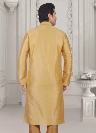 Beige Dupion Silk Kurta Pyjama with Embroidered Work