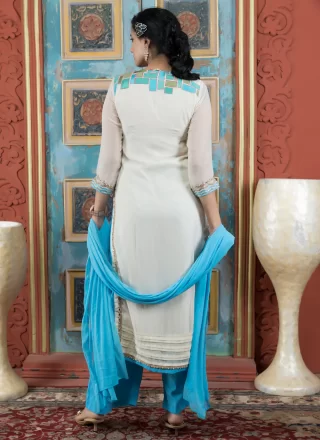 Beige Embroidered, Fancy and Lace Work Georgette Salwar Suit