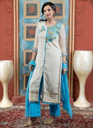 Beige Embroidered, Fancy and Lace Work Georgette Salwar Suit