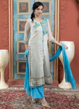 Beige Embroidered, Fancy and Lace Work Georgette Salwar Suit