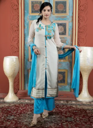 Beige Embroidered, Fancy and Lace Work Georgette Salwar Suit
