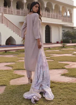 Beige Embroidered Work Cotton Silk Readymade Salwar Suit