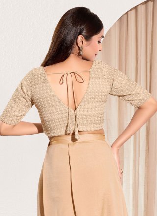 Beige Fancy Fabric Designer Blouse with Embroidered Work