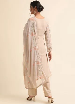 Beige Faux Georgette Embroidered Work Trendy Suit for Women