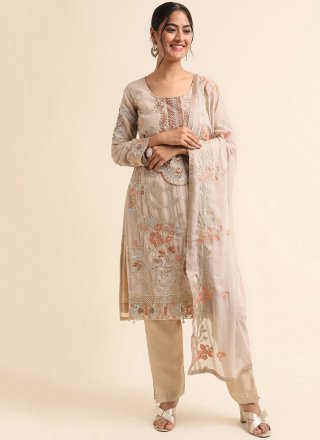 Beige Faux Georgette Embroidered Work Trendy Suit for Women