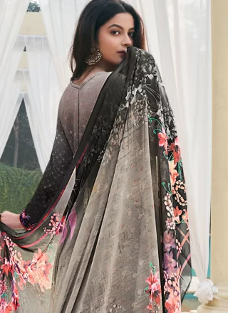 Beige Georgette Floral Patch and Print Work Salwar Suit for Women