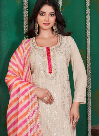 Beige Georgette Readymade Salwar Suit