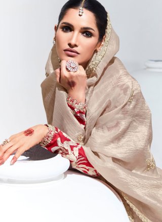 Beige Glass Tissue Booti, Embroidered, Sequins, Thread and Zari Work Classic Saree for Ceremonial