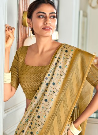 Beige Handloom Silk Weaving Work Contemporary Saree for Ceremonial