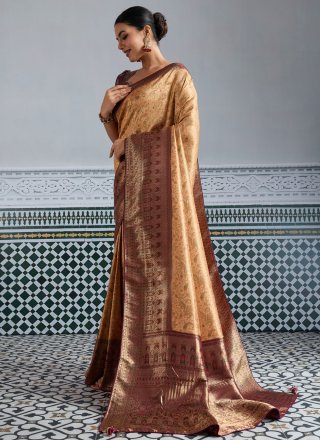 Beige Kanjivaram Silk Designer Saree