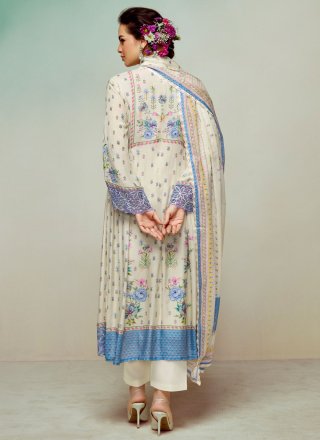 Beige Muslin Salwar Suit with Digital Print and Floral Patch Work for Ceremonial