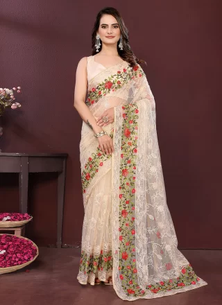 Beige Net Contemporary Saree