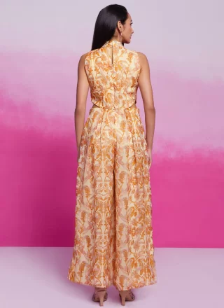 Beige Organza Print Work Casual Kurti for Ceremonial
