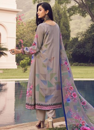 Beige Pure Crepe Print Work Pant Style Suit for Ceremonial