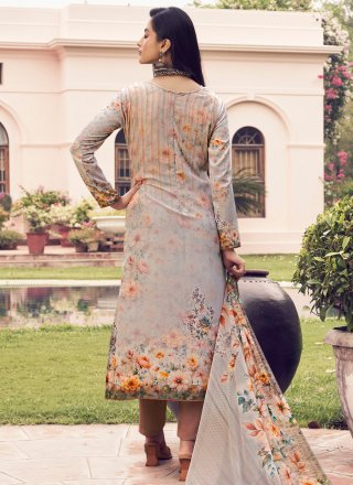 Beige Pure Crepe Salwar Suit with Print Work