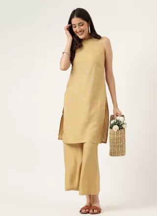 Beige Rayon Embroidered Work Designer Kurti