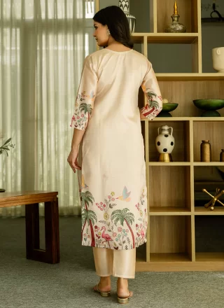 Beige Silk Beads and Print Work Salwar Suit