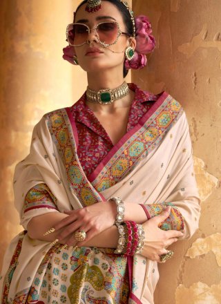 Beige Silk Classic Saree