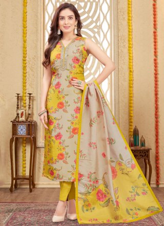 Beige Silk Embroidered, Floral Patch and Zari Work Trendy Suit