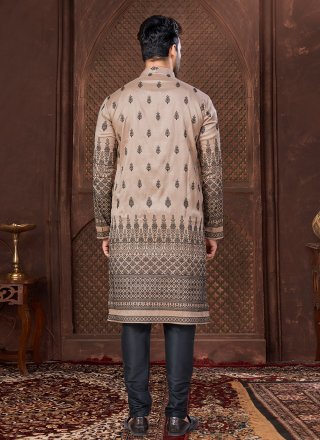 Beige Silk Embroidered, Thread and Zari Work Kurta Pyjama