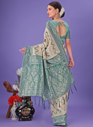 Beige Silk Jacquard Work Classic Saree