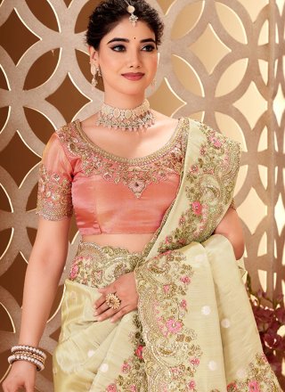 Beige Tissue Classic Saree with Beads, Booti, Embroidered, Jacquard, Resham, Sequins, Stone and Zari Work Beige Tissue Classic Saree with Beads, Booti, Embroidered, Jacquard, Resham, Sequins, Stone and Zari Work