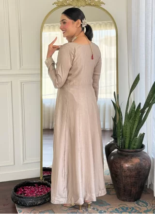 Beige Vichitra Silk Embroidered and Zari Work Readymade Salwar Suit