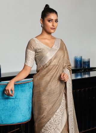 Beige Weaving Work Linen Classic Saree