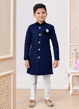Black and Blue Velvet Machine Embroidery Work Indo Western for Kid