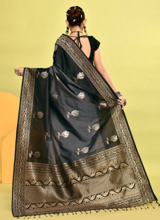 Black and Grey Silk Contemporary Sari