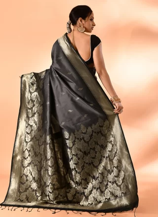 Black and Grey Silk Trendy Saree