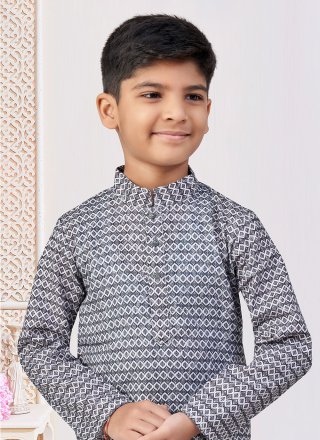 Black and Off White Jacquard Kurta Pyjama