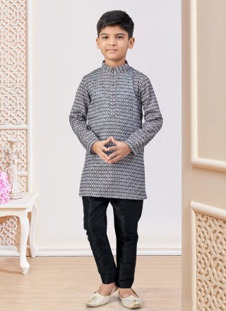 Black and Off White Jacquard Kurta Pyjama