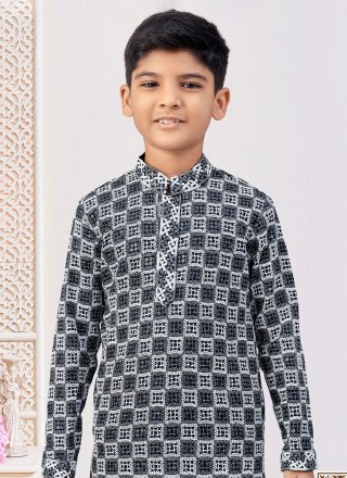 Black and Off White Machine Embroidery Work Rayon Kurta Pyjama