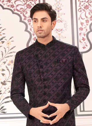 Black and Wine Silk Embroidered Work Indo Western for Ceremonial