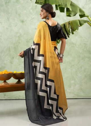Black and Yellow Chinon Contemporary Sari