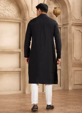 Black Art Banarasi Silk Mirror and Plain Work Kurta Pyjama