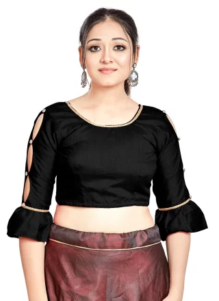 Black Art Silk Designer Blouse with Buttons Work for Festival