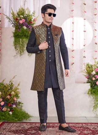 Black Art Silk Embroidered Work Indo Western