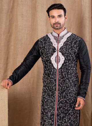 Black Art Silk Indo Western with Buttons Work