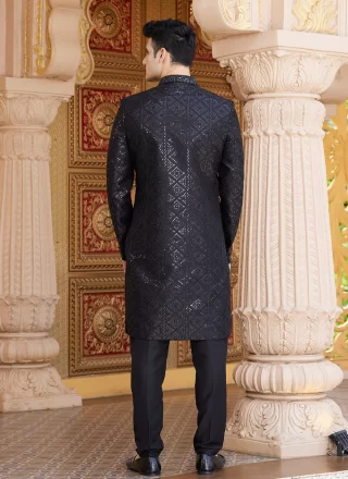 Black Art Silk Indo Western with Embroidered Work