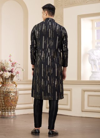 Black Art Silk Kurta Pyjama