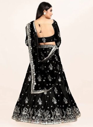 Black Art Silk Lehenga Choli with Mirror and Sequins Work