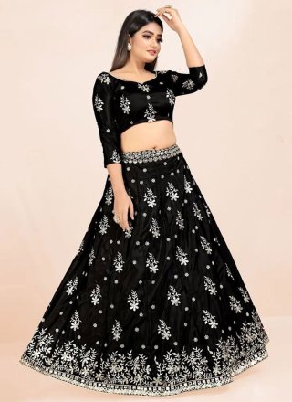 Black Art Silk Lehenga Choli with Mirror and Sequins Work