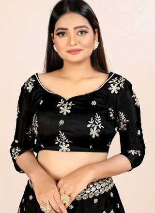 Black Art Silk Lehenga Choli with Mirror and Sequins Work