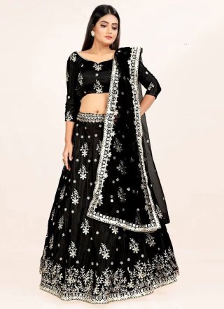 Black Art Silk Lehenga Choli with Mirror and Sequins Work