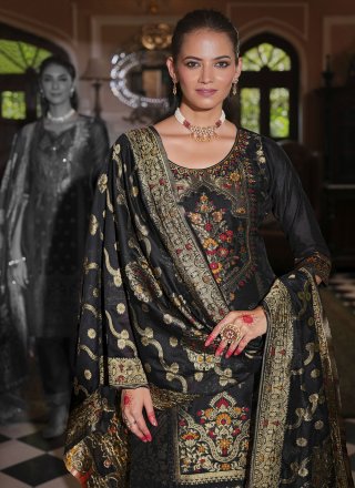 Black Banarasi Silk Hand, Jacquard and Woven Work Salwar Suit for Ceremonial