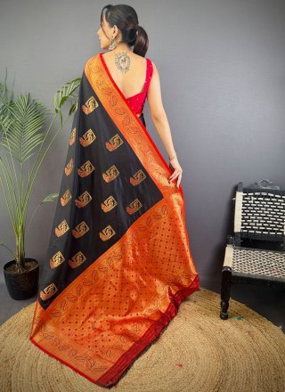 Black Banarasi Silk Traditional Saree